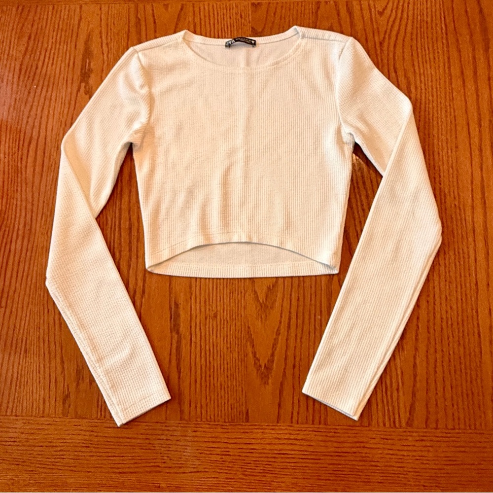 Zara Cream Long Sleeve Crop Top